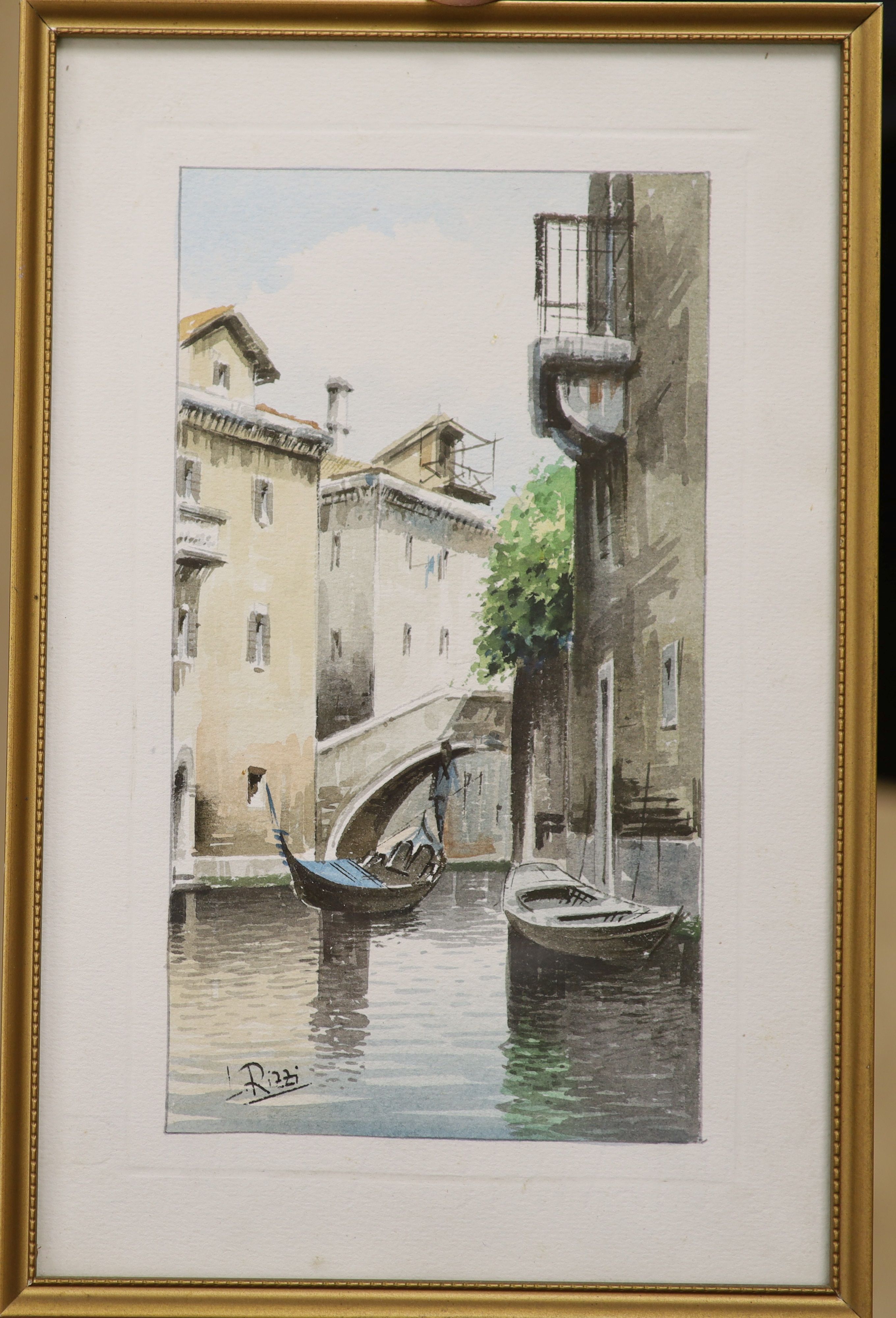 Albert Delia (Maltese, 1934-) oil on canvas, Valetta harbour, signed, 35 x 45cm and two views of Venice by other hands.
